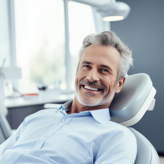 Smiling man leaning back in dental chair