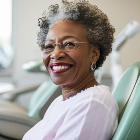 Patient in Putnam smiling with dentures